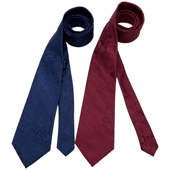 2 HISDREN Blue/Burgundy Paisley Silk LUXURY Tie HANDMADE - Picture 1 of 8